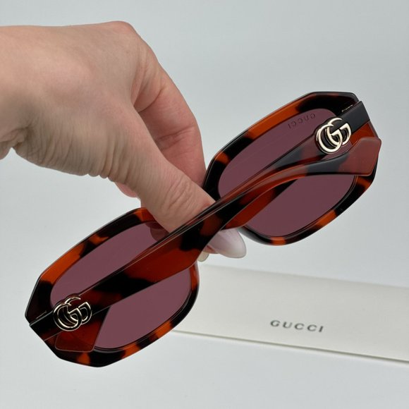 Gucci GG1535S 005 BRAND NEW Sunglasses Orange Havana Violet Women Geometric - Picture 5 of 11